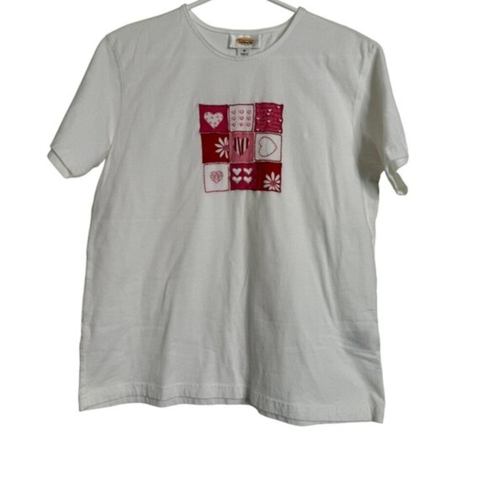 Talbots White Size Medium Love tee Embroidered Design Short Sleeve